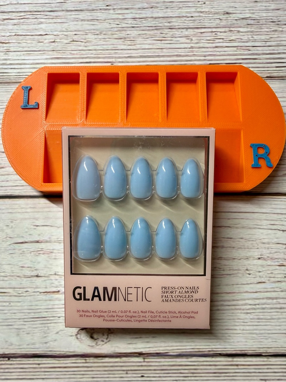 Glamnetic Blueberry Milk Short Almond Press-On Nails + Nail Sorting Tray